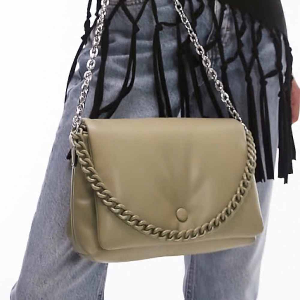 Top Shop  Olive Green Chain Padded Shoulder Bag